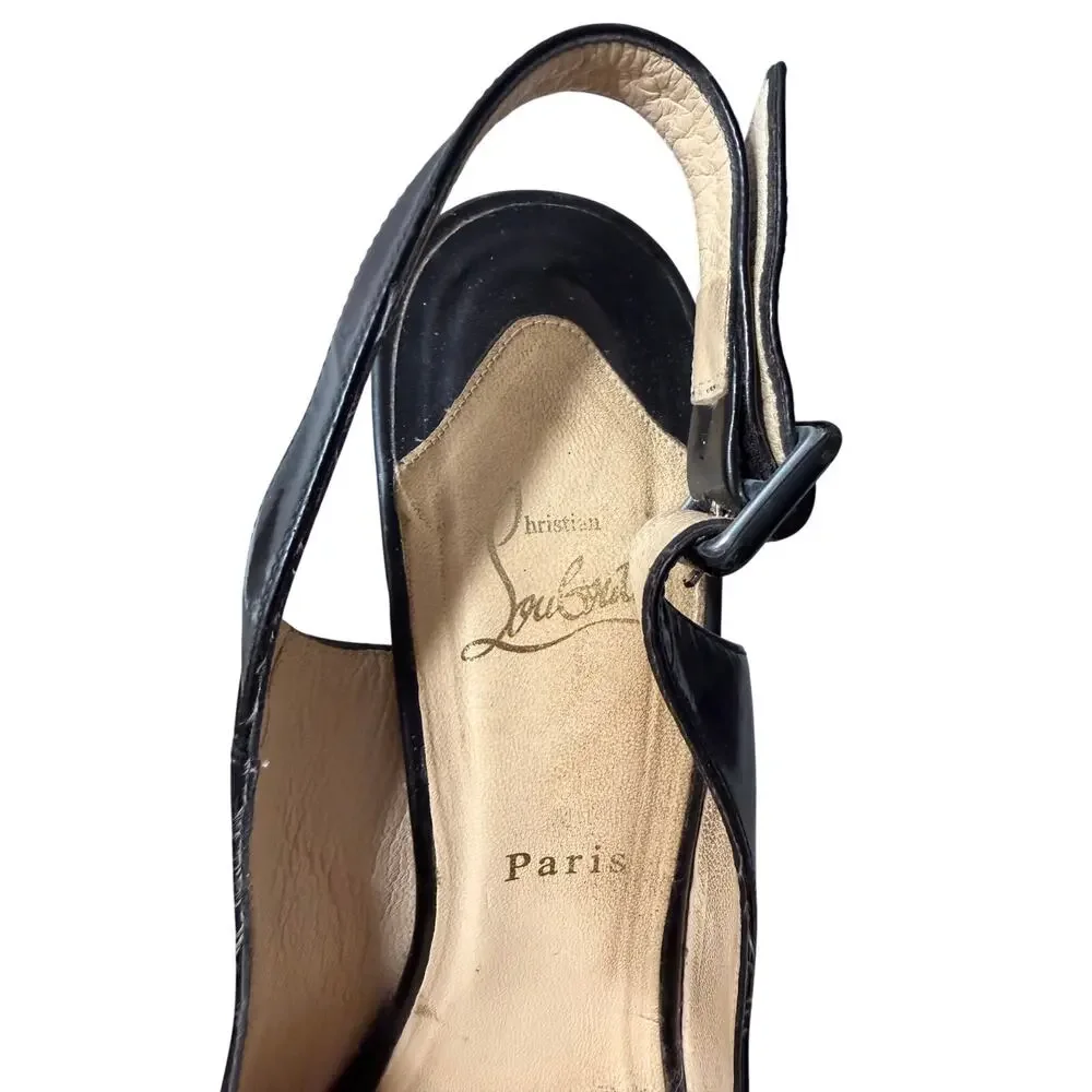 Louboutin Black Patent Leather Cork Platform Wedges EU 42